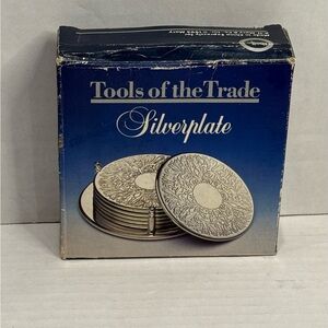 Silverplate Coaster 7 Piece Set Elegant Floral Embossed - Used